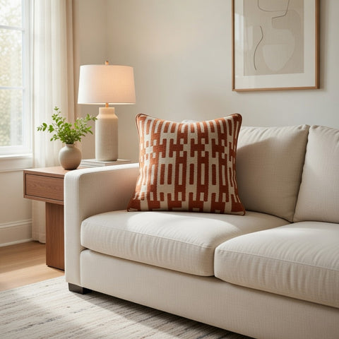 Aari Embroidery Cushion Cover- Front  & Back -Cotton Chambray, With Concealed Zip