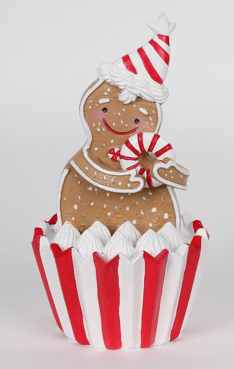 6"H Resin Gingerbread Holding A Candy Cupcake