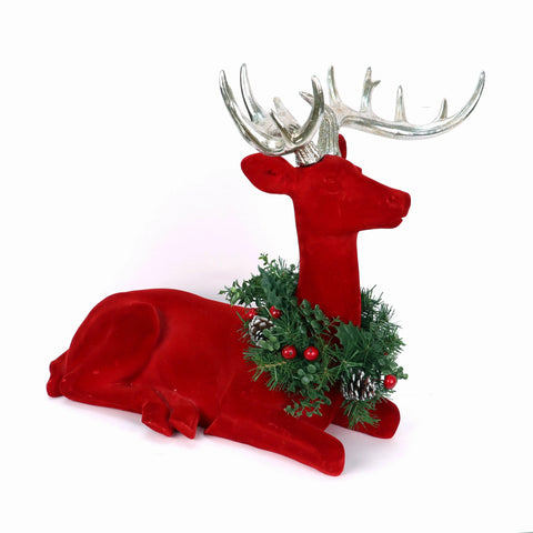 Figurines de renne assis de Noël avec couronne autour du cou pour décoration de vacances de Noël