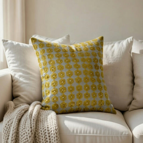 Aari Embroidery Cushion Cover ,Front  & Back Cotton Chambray, With Concealed Zip