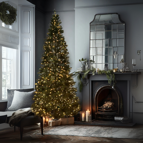 12Ft Pre-Lit Hard Needle/Pvc Tips Artificial Tree W/O Flock (Green)