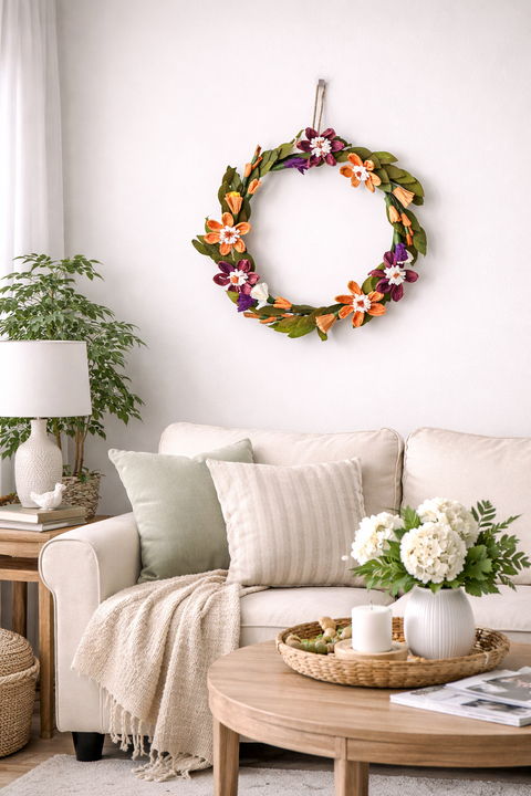 Couronne de fleurs en papier calicot