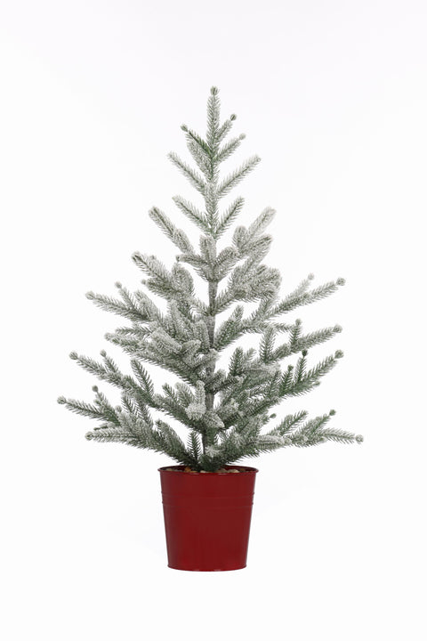 CHRISTMAS 26 in. Frosted Fir Tabletop Artificial Christmas Tree with Red Bucket