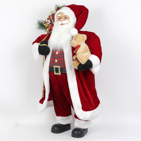 36 In Santa With Present Bag And Bear | Christmas Decor | Festive Holiday Decoration