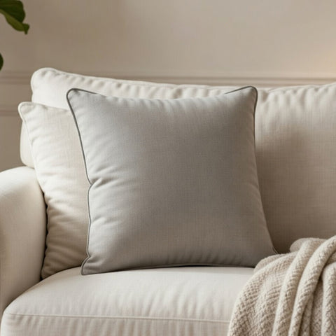 Plain Cushion Cover With Cord Piping , Front  & Back Cotton Chambray, With Concealed Zip