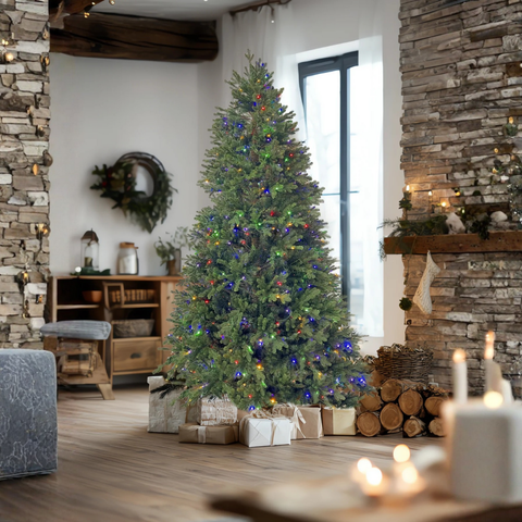 7.5Ft Pre-Lit Pe/Pvc Tips Artificial Tree