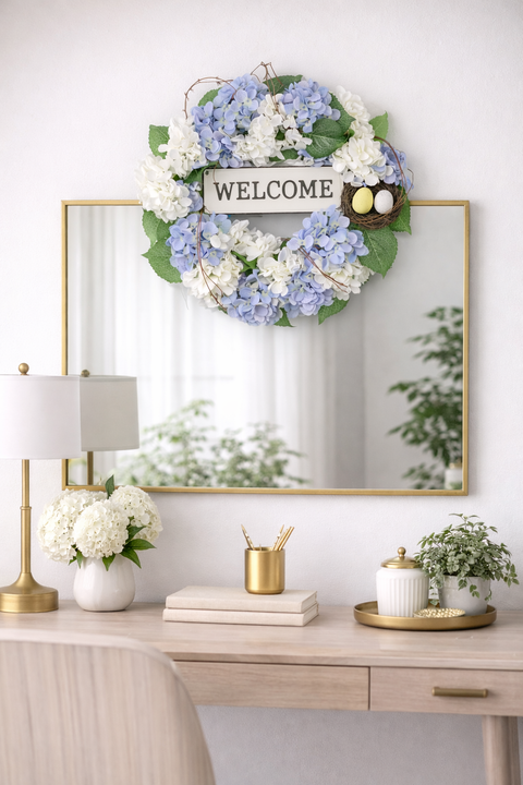 Couronne d'hortensias mixtes de 21 pouces avec enseigne