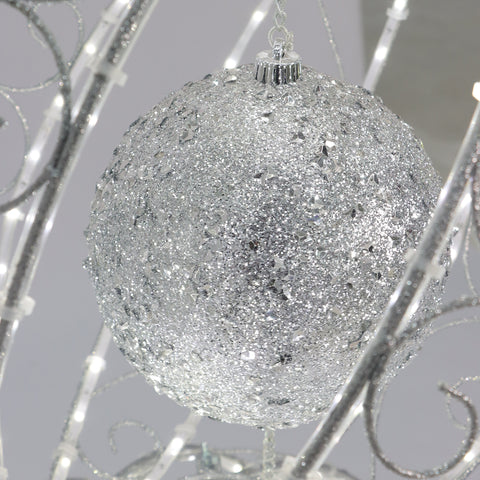 Silver Three Stacked Balls 23 X 23 X 62"H Lighted L/M/S Step On Wired Ball With 3 Spin Shatterproof-Led Lighting