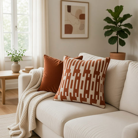 Aari Embroidery Cushion Cover- Front  & Back -Cotton Chambray, With Concealed Zip