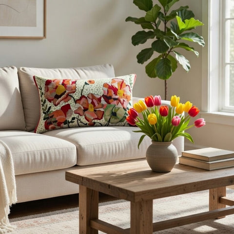 Digital Print & Machine Embroidery Cushion Cover , Front  & Back Cotton Casement, With Concealed Zip