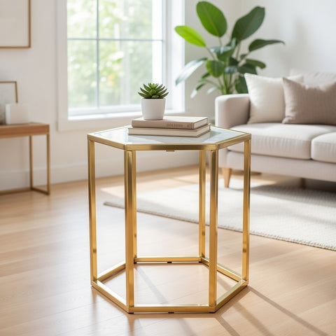 18X18X17.5 Inch Steel / Stone Table With White Ma