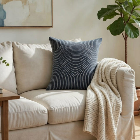 Machine And Aari  Embroidery Cushion Cover ,Front  & Back- Cotton Casement, With Concealed Zip