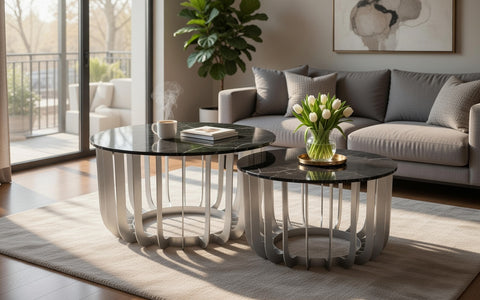 Stylish Nested Full Round Table Set with Modern Design and Durable Construction - Ideal for Efficient Living Spaces (2 pcs) I595-NXAJ010