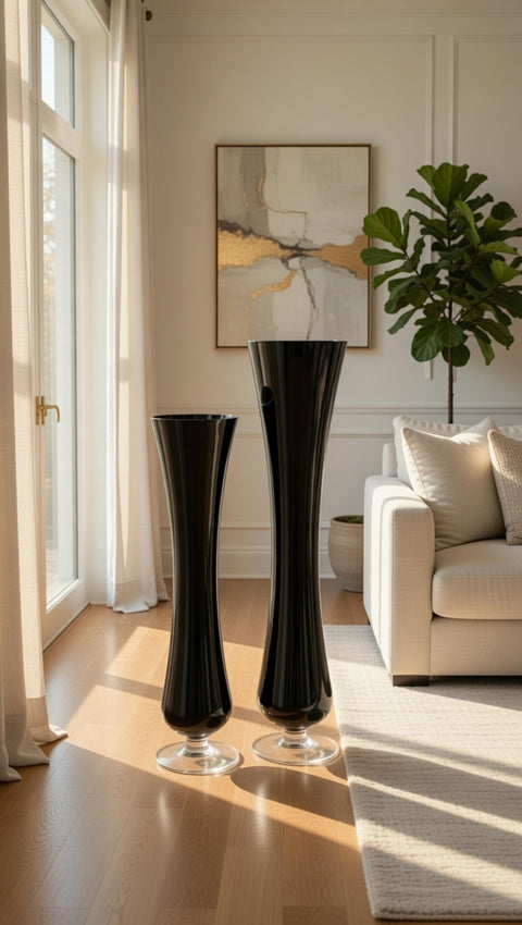 12.3*50*13.4Cm Black Glass Vase Decor