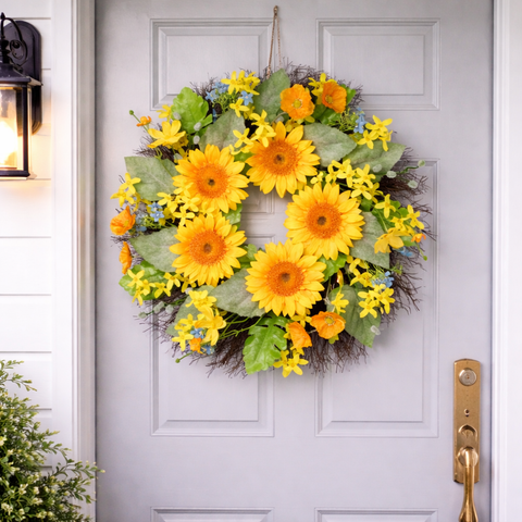 Faux Yellow Sunflower 22 x 5 Inch Wreath, Vibrant Home Decor