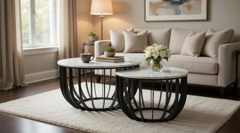 Nested Set of 2 Full Round Tables (2-Part Packing) - Ideal for Modern Living Spaces I595-NXAJ009