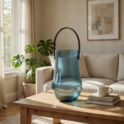 Set Of 2 Glass Pot W/ Holder Decoration | Glass Vase | Table Centerpiece
