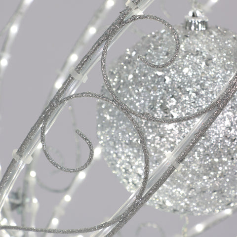 Silver Three Stacked Balls 23 X 23 X 62"H Lighted L/M/S Step On Wired Ball With 3 Spin Shatterproof-Led Lighting