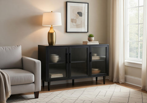 Side Board Cabinet | Media Console |  Mango Wood | 59" L x 15.8" W x 33.5" HT