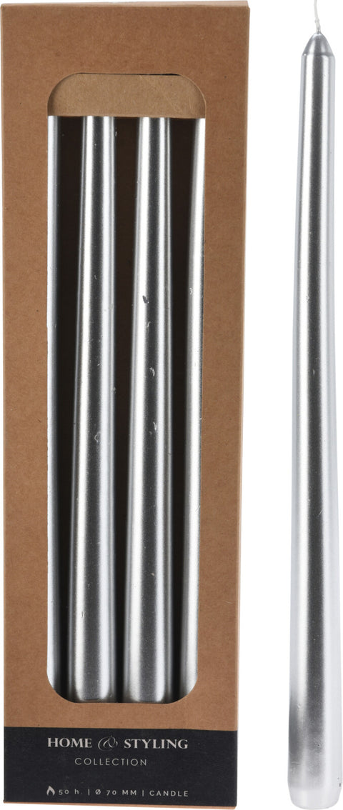 Dinner Candles 4Pc 30Cm Silver