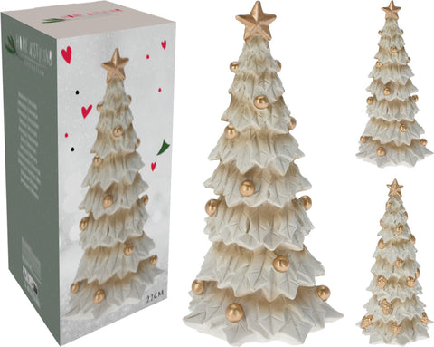 Xmas Tree Cream 10X10X22Cm 2As