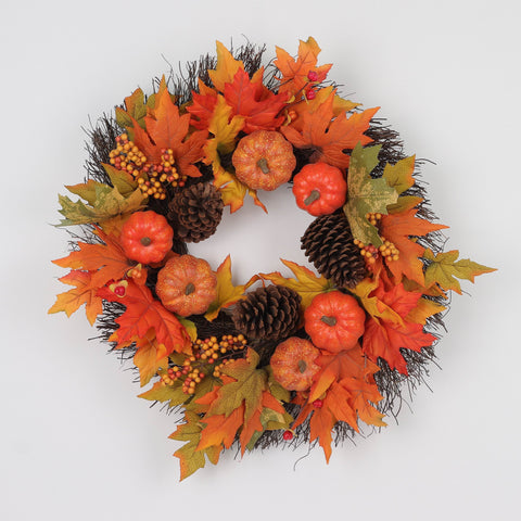 Harvest Fall Wreath with Pumpkins & Pine Cones Décor