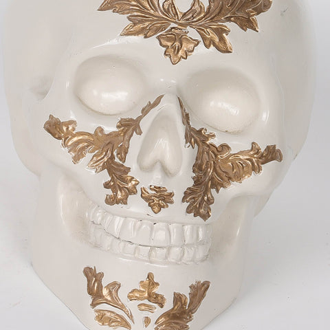 5.5*4*4.25‘’Gold&White Poly Skull Décor