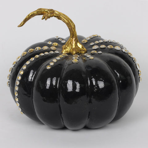 Black Pumpkin Décor with Golden Stem - Spooky Seasonal Display
