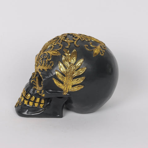 5.5*4*4.25‘’ Black&Gold Skull Décor W/Lite