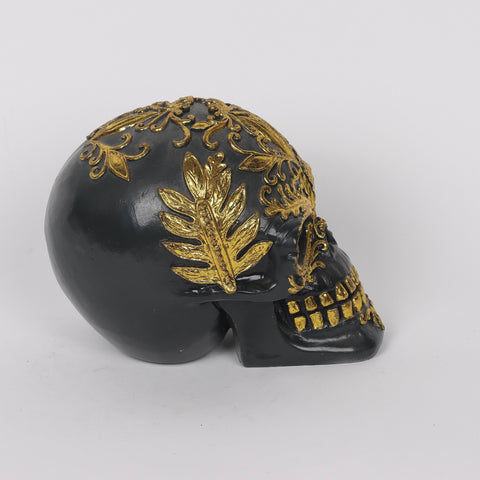 5.5*4*4.25‘’ Black&Gold Skull Décor W/Lite