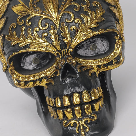 5.5*4*4.25‘’ Black&Gold Skull Décor W/Lite