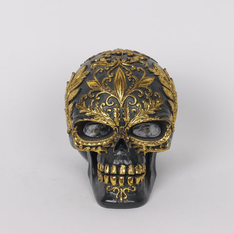 5.5*4*4.25‘’ Black&Gold Skull Décor W/Lite