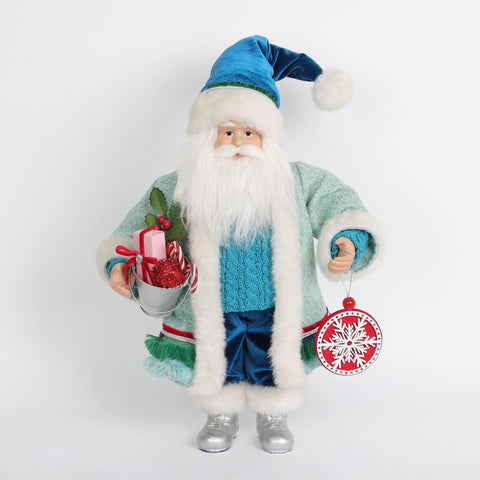 Christmas Santa Décor – Blue Suit with Gift Basket and Snowflake Ornament
