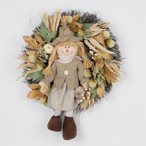 Harvest Wreath with Girl Scarecrow Décor