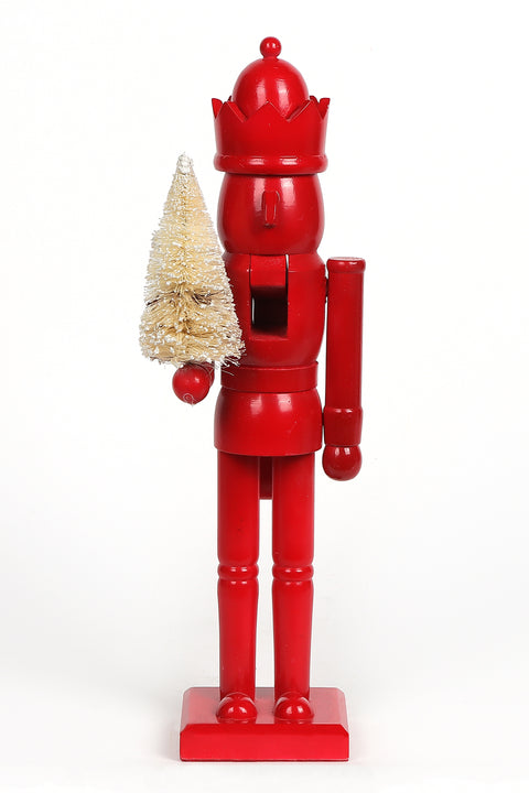 Christmas Red Wood Nutcracker with Bottle Brush Tree Holiday Décor