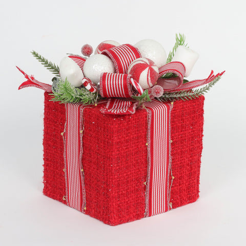 Christmas 6.0*6.0*8.5'' Red Gift Box Décor W/Lite | Christmas Decor | Festive Holiday Decoration