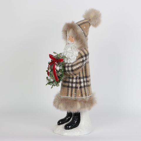 Christmas 6.5*6.5*15.0''Resin Plaid Coat Santa Décor | Christmas Decor | Festive Holiday Decoration