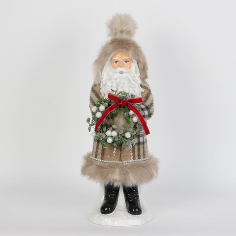 Christmas 6.5*6.5*15.0''Resin Plaid Coat Santa Décor | Christmas Decor | Festive Holiday Decoration