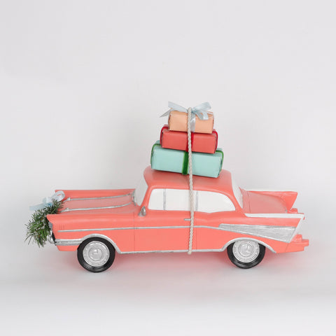 Christmas Orange Light-Up Car with Gifts - Festive Holiday Decoration
