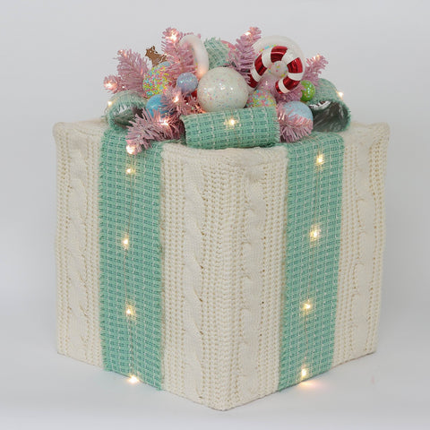 Christmas 13.5*13.5*19.5''White Gift Box Décor W/Lite | Christmas Decor | Festive Holiday Decoration