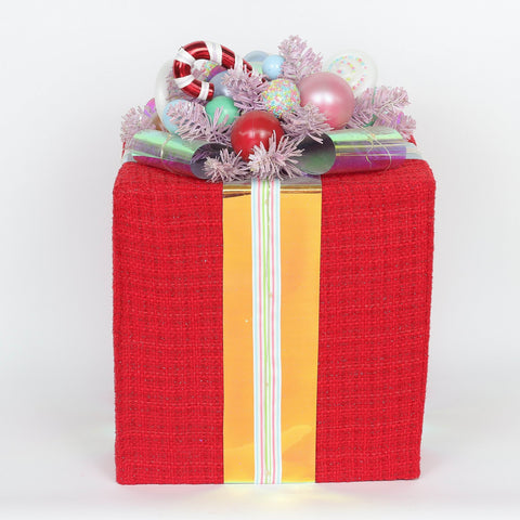 Christmas 13.0*13.0*18.0''Red Gift Box Décor W/Lite | Christmas Decor | Festive Holiday Decoration