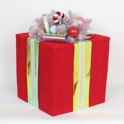 Christmas 13.0*13.0*18.0''Red Gift Box Décor W/Lite | Christmas Decor | Festive Holiday Decoration