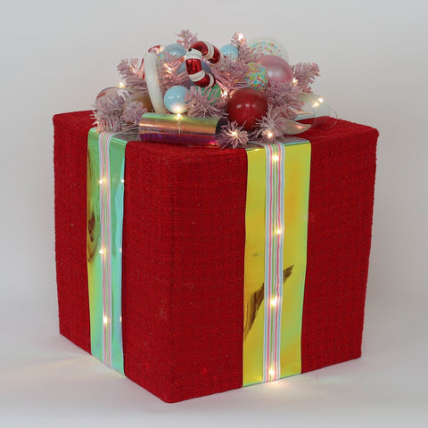 Christmas 13.0*13.0*18.0''Red Gift Box Décor W/Lite | Christmas Decor | Festive Holiday Decoration