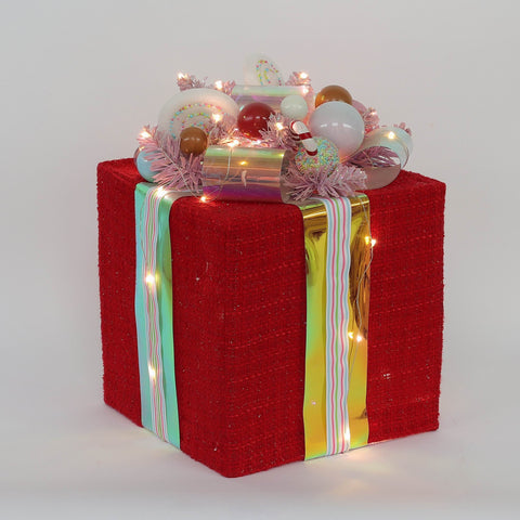 Christmas 10.25*10.25*15'' Red Gift Box Décor W/Lite | Christmas Decor | Festive Holiday Decoration