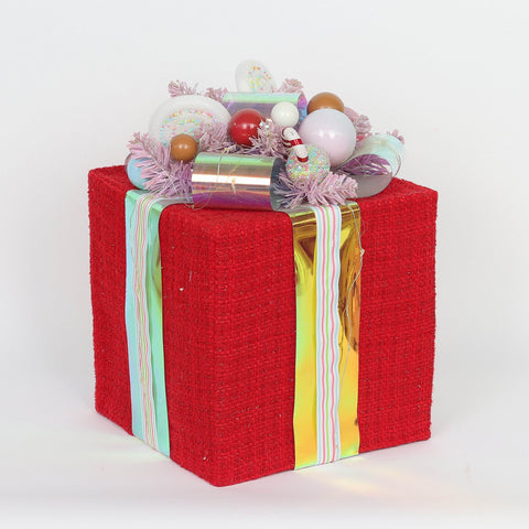Christmas 10.25*10.25*15'' Red Gift Box Décor W/Lite | Christmas Decor | Festive Holiday Decoration