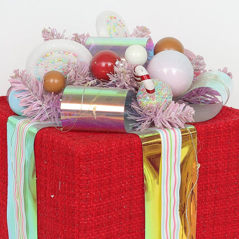 Christmas 10.25*10.25*15'' Red Gift Box Décor W/Lite | Christmas Decor | Festive Holiday Decoration
