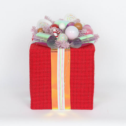 Christmas 10.25*10.25*15'' Red Gift Box Décor W/Lite | Christmas Decor | Festive Holiday Decoration