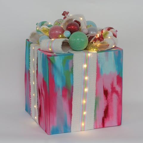 Christmas 13.0*13.0*19.5''Pink&Blue Gift Box Décor W/Lite | Christmas Decor | Festive Holiday Decoration