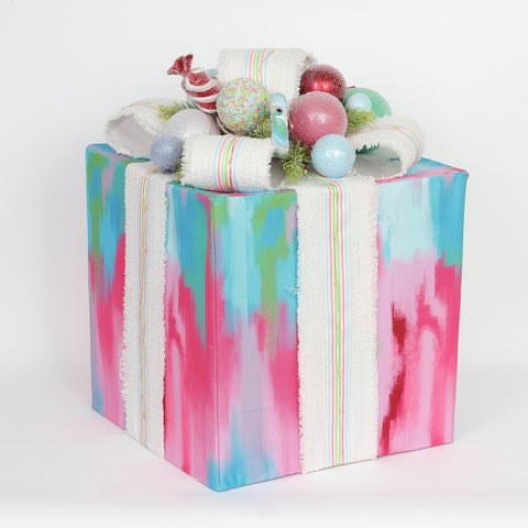 Christmas 13.0*13.0*19.5''Pink&Blue Gift Box Décor W/Lite | Christmas Decor | Festive Holiday Decoration