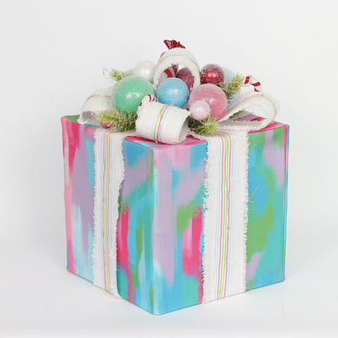 Christmas 10.0*10.0*14.0'' Blue& Purple Gift Box Décor W/Lite | Christmas Decor | Festive Holiday Decoration